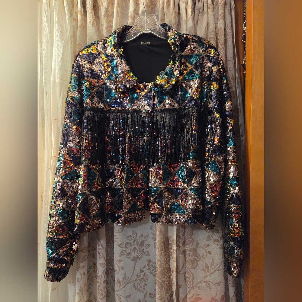 Geometric Sequin Fringe Jacket